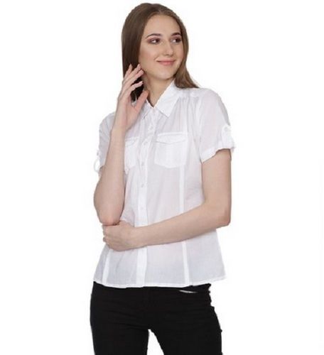 Anti Wrinkle Half Sleeve Casual Wear Collar Neck Shirt For Ladies