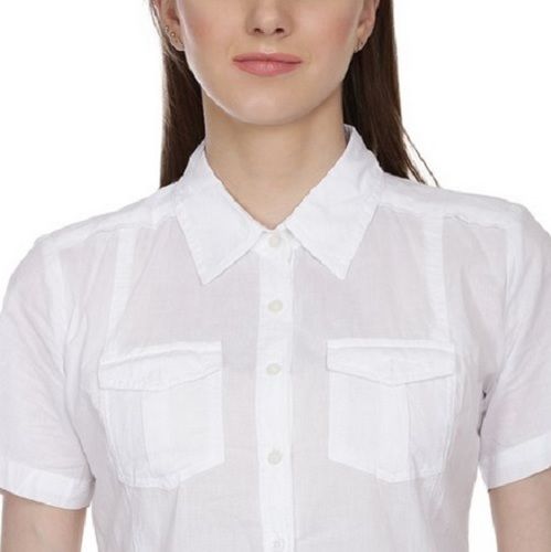 Anti Wrinkle Slim Fit Half Sleeve Casual Wear Collar Neck Shirt For Ladies