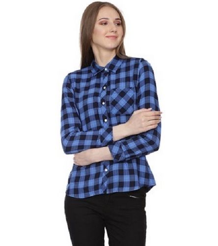 Whire Formal Wear Full Sleeve Thick Cotton Checked Print Shirt For Ladies