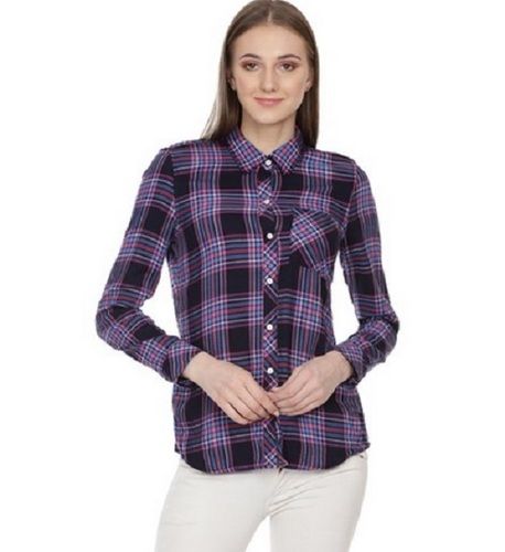 Regular Wear Thick Cotton Full Sleeve Checks Winter Shirt For Ladies