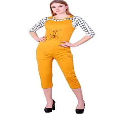 Anti Wrinkle Fabric Yellow Color And Plain Design Stylish Girls Jumpsuits Bust Size: 38 Inch (In)