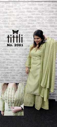 Cotton Designer Olive Fancy Palazzo And Kameez Suit Gorgeous Look