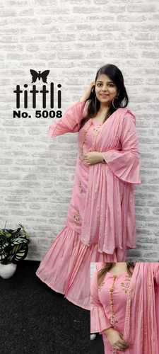 Washable Designer Fancy Cotton Sleeves And Kameez Pink Salwar Suit