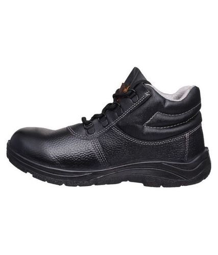 Double Density Slip Resistant Pu Sole High Ankle Black Leather Safety Shoes Size: Vary