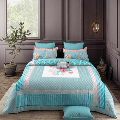 Black Gifty 100% Cotton Printed Carnation Double Bedsheet With 2 Pillow Cover (Bedsheet Size : 230X250 Cm And Pillow Cover Size :44*68 Cm)