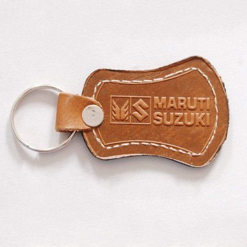 Plain Design And Brown Color Customize Leather Key Chain With Silver Color Metal Ring