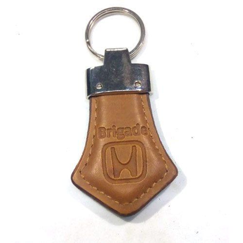 Plain Design And Brown Color Leather Keychain With Silver Color Metal Ring For Promotional Gift