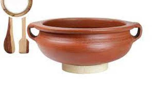 Round Shape Red Clay Handi/Pot With Handle For Cooking And Serving 4 Liter