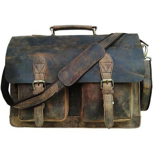 Very Spacious, Light Weight, Plain Design And Brown Color Leather Messenger Bag For Mens