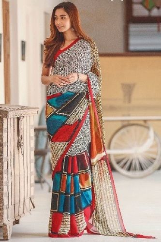 Summer Assorted Color Party Wear Skin Friendly Ladies Printed Georgette Saree With Blouse Piece