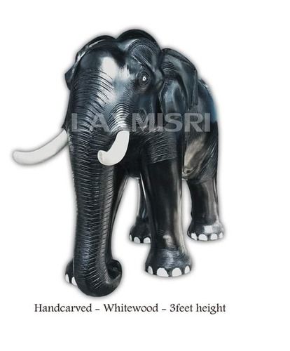 Handcrafted Black Colour 2 Inches Height Wooden Elephant With White Colour Trunk