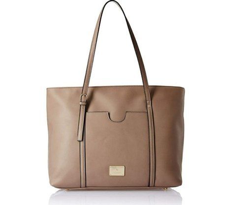 Light Weight Plain Design And Brown Ladies Pu Leather Handbag With Zipper Closure Style