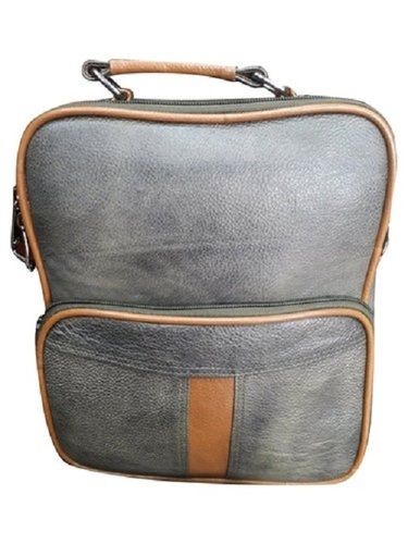 Plain Design And Grey Color Leather Backpack Bag With Zipper Closure And Adjustable Straps