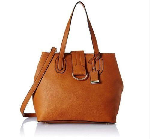 Spacious, Light Weight Plain Design And Brown Ladies Pu Leather Handbag With Zipper Closure Design: Hand Bag