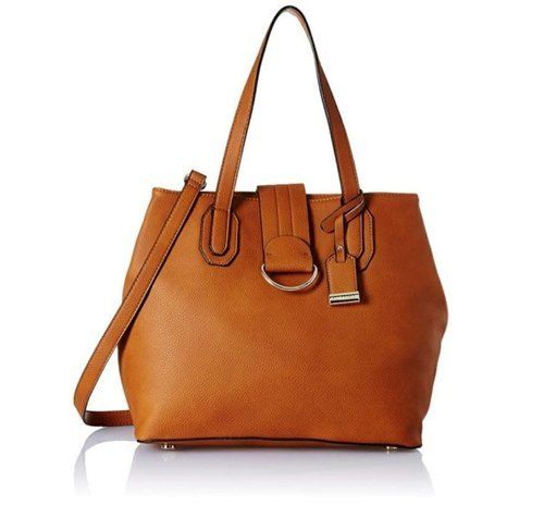 Spacious, Light Weight Plain Design And Tan Ladies Leather Handbag With Zipper Closure