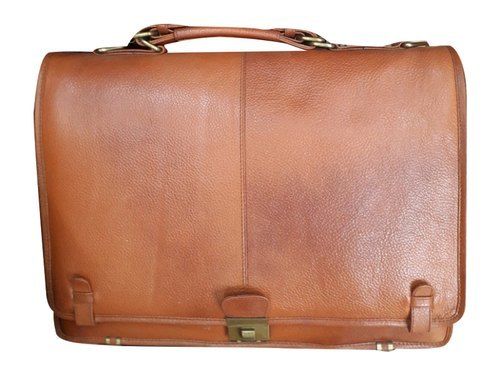 Very Spacious, Plain Design And Brown Color Leather Laptop Bag With Zipper Closure Style