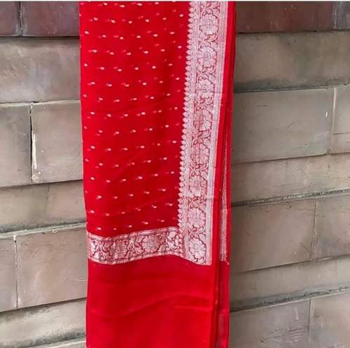 100% Pure Khadi Georgette Banarasi Dupatta With Red Color And 2.5 Meter Length