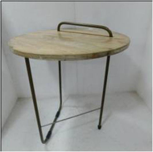 22inch Height Modern Round Shape Polished Wooden Table With Metal Base