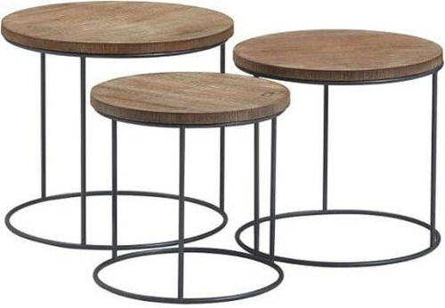 Modern Style Crack Proof Round Centre Table Set Of 3 With Metal Base