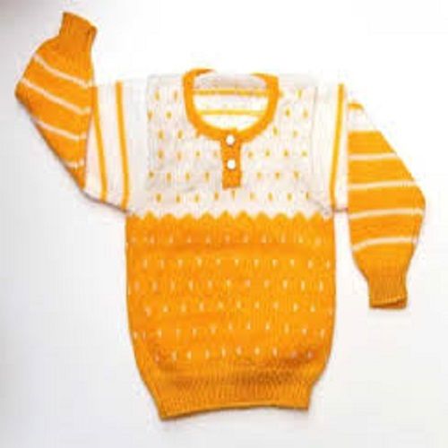 Round Neck Full Sleeves Kids Yellow Color Winter Sweater with Buttons