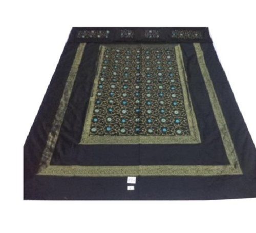 Black Embroidered Silk Double Bed Covers, 90x108 Inch