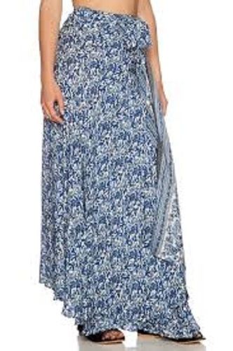 Printed Blue Skin Friendly Regular Fit Breathable Ladies Casual Wear Plain Long Skirts