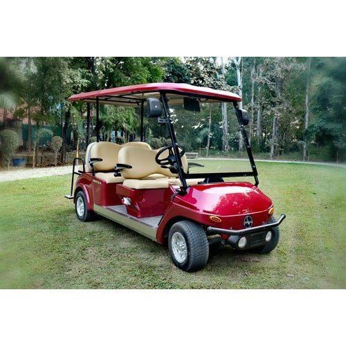 Running Distance 50-60 Km Four Wheel Type Battery Operated Red Six Seater Passenger Golf Cart