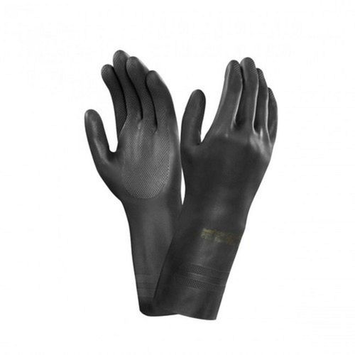 Plain 300 Mm Long Lozenge Grip Black Chemical Resistant Neoprene Safety Hand Gloves