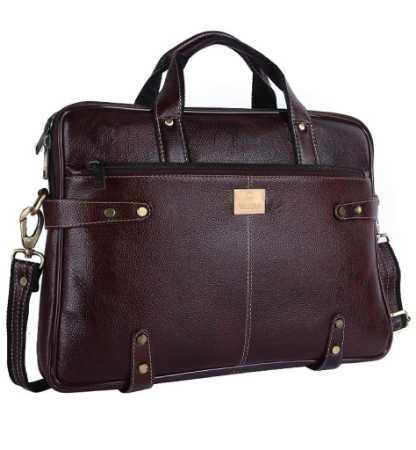 Brown Handmade Genuine Buff Leather Laptop Bags With Removable And Adjustable Shoulder Strap