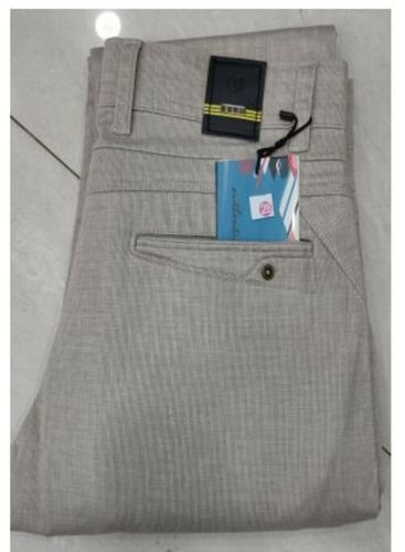 Mens Grey Straight Fit And Plain Cotton Casual Trousers