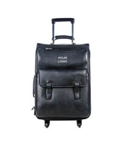 Very Spacious, Light Weight Black Color And Plain Design Genuine Leather Trolley Bag