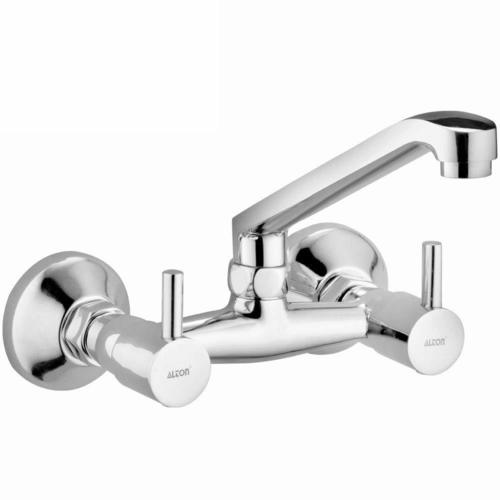 Wall Mounted Double Handle Stainless Steel Sink Mixer Used In Kitchen