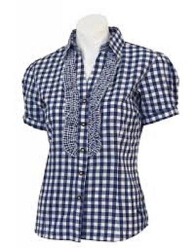 Blue And White Regular Fit Ladies Half Sleeves Checked Pure Cotton Casual Shirts Age Group: Adults