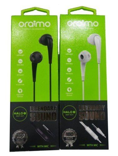 Clear Sound And Bass Oraimo E21 Wired Earphone For Mobile Phones Display Color: Color