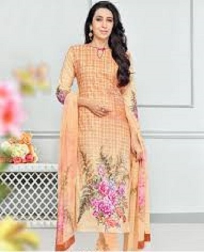 Orange Casual Ladies Keyhole-Neckline 3/4th Sleeves Printed Cotton Salwar Kameez