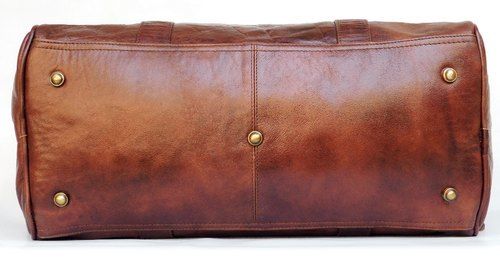 Spacious, Plain And Brown Color Genuine Leather Brown Duffle Bag For Unisex Uses