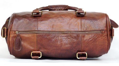 Spacious, Plain Design And Brown Color Genuine Lather Brown Duffle Bag For Unisex Uses