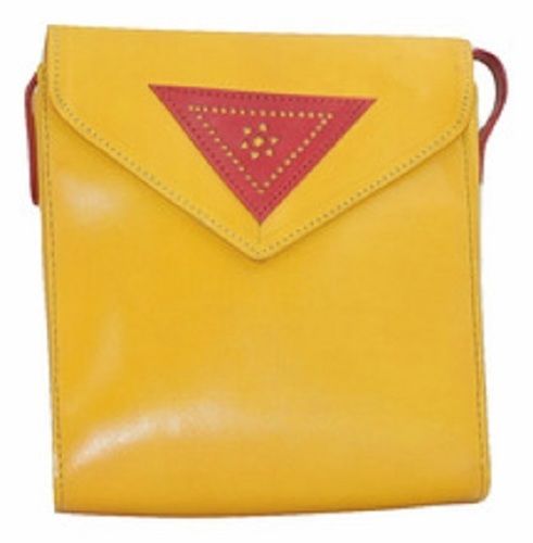 Yellow Very Spacious And Light Weight Genuine Leather Adjustable Straps Ethnic Purse For Party Wear