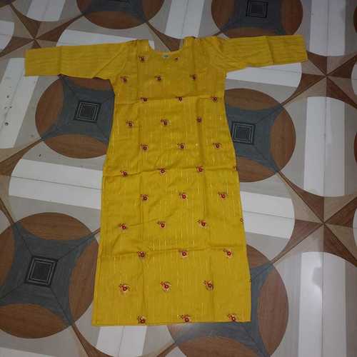 Full Sleeves Ladies Printed Pattern Yellow Kurti for Regular Wear