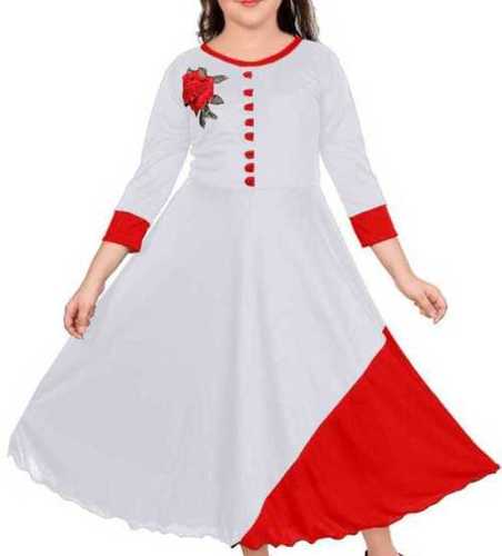 Red And White Color Girls Calf Length Party Dress Age Group: 2-3 Years