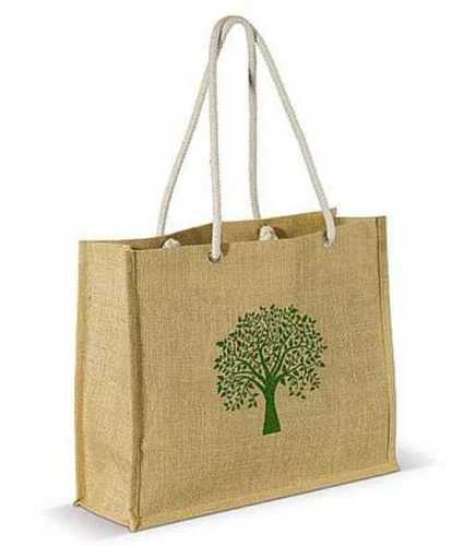 Light Brown Fashionable Shopping Use Tree Printed Jute Bags In Rectangular Shape 