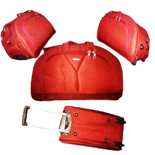 Red Very Spacious And Light Weight, Plain Zipper Closure Type Duffle Bag With Inner Stand