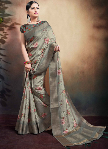 आकर्षक डिज़ाइन और हाई टियरिंग स्ट्रेंथ के साथ मल्टी कलर डिजिटल प्रिंट लेडीज़ कॉटन साड़ी