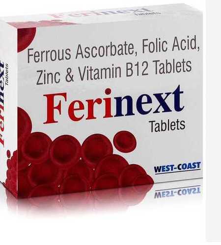 Ferinext Tab Ferrous Ascorate Folic Acid Zinc And Vitamin B12 Tablets Recommended For: Anemia Caused By Low Levels Of Iron Or Folate