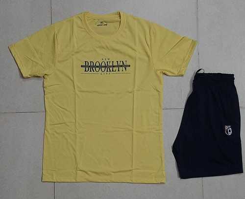 Green Mens Round Neck Chest Printed Short Sleeves T Shirt