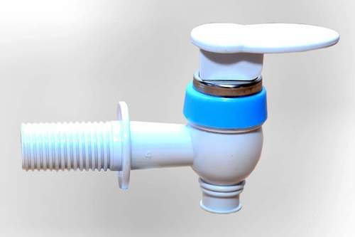 Plain White Plastic Tap for Bathroom Fitting With Blue Ring