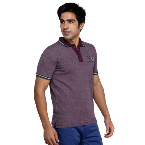 Purple Regular Fit Casual Wear Mens Polo-Neckline Half Sleeves Plain T-Shirts