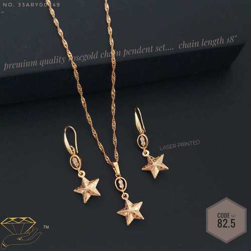 Rosegold Finish Imitation Fashion Star Shape Pendant Necklace With Ear Ring