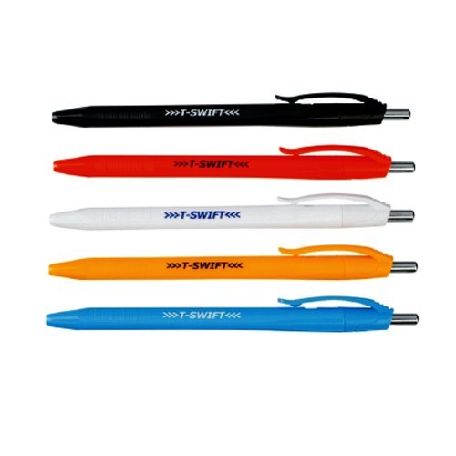 T Swift Promotional Ball Pens With 0.5-1 mm Nib Size - Plastic Material, 4-6 Inches, Retractable, Available In Blue, Black, Red Ink Colors | Customized Logo, Ideal For Office, School, Institute Use