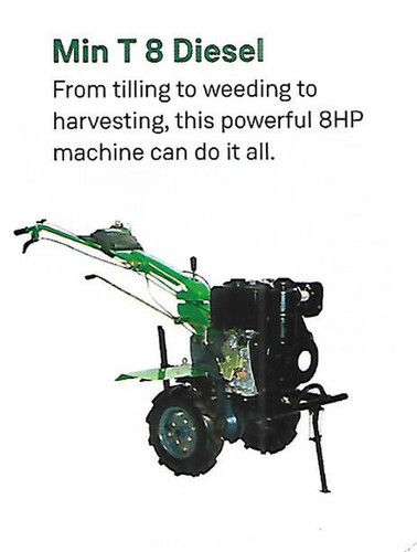 Green Two Wheel Type Single Cylinder Four Stroke Air Cooled Diesel Engine Driven Koil Min T8 Weeder